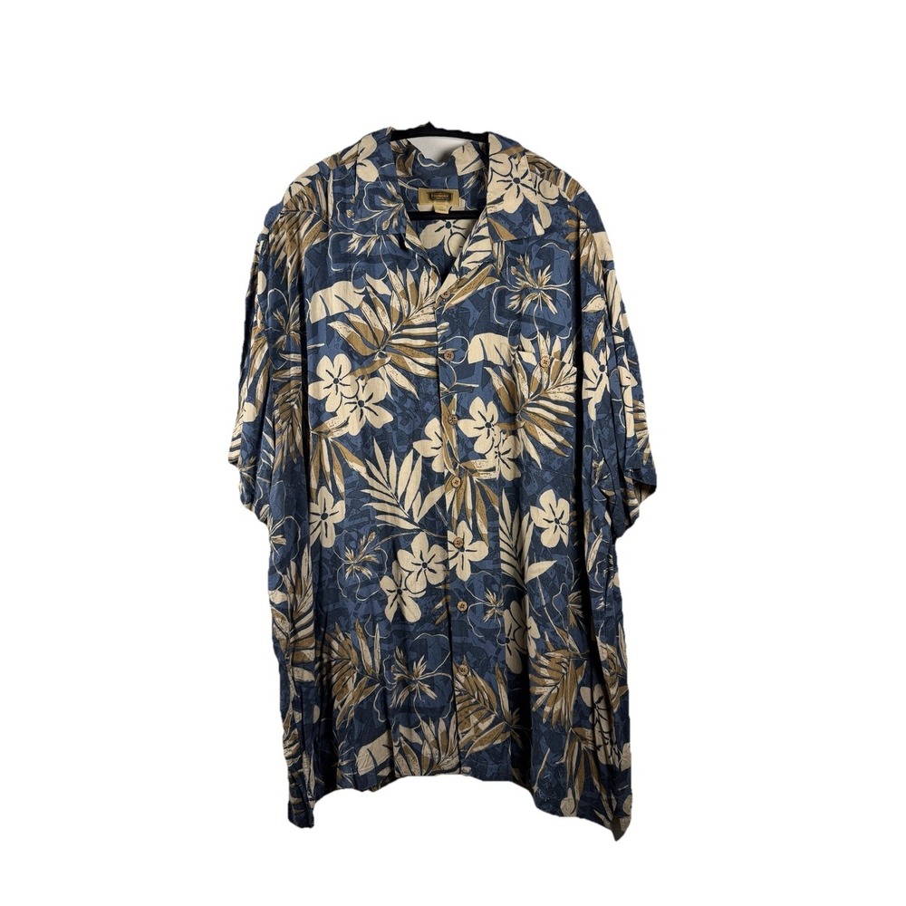 Foundry Hawaiian Shirt Mens 3XL Navy Blue Brown Aloha Rayon Button Up Floral